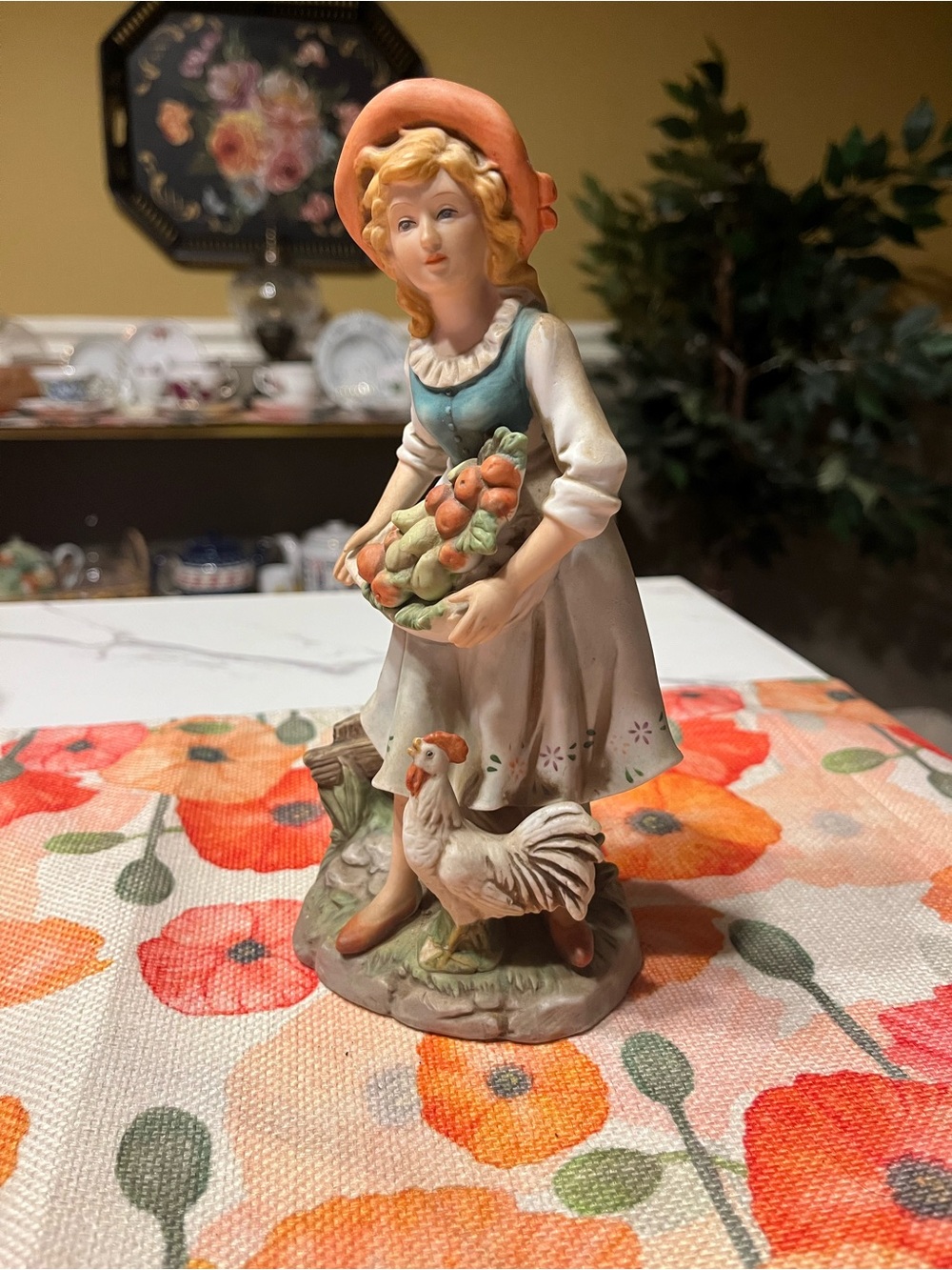 Vintage Homco Porcelain Bisque Farm Girl Figurine